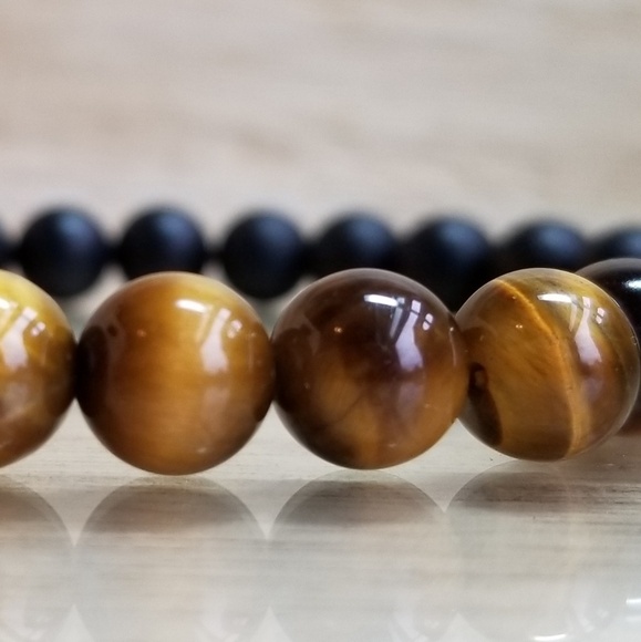 Tiger Eye & Black Onyx Beaded Gemstone Bracelet - Picture 6 of 6